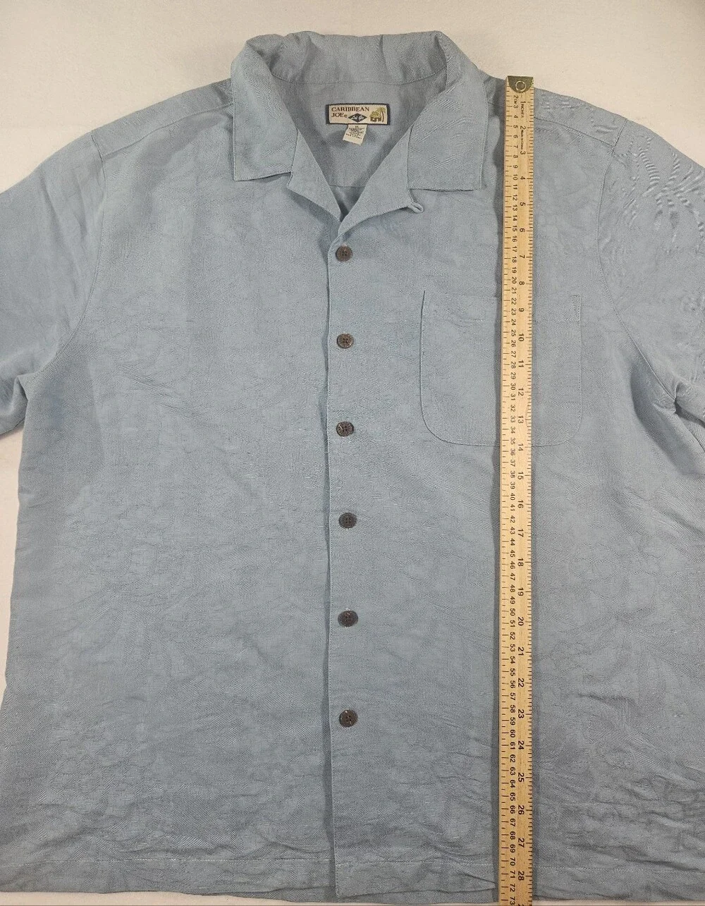 Caribbean Joe Hawaiian Camp Shirt Men's XL Light Blue Tropical Leaf Button-Up